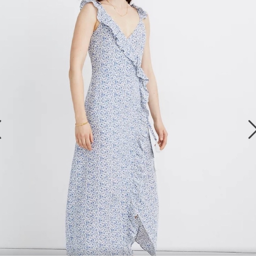 Madewell Floral Blue Ruffle Dress